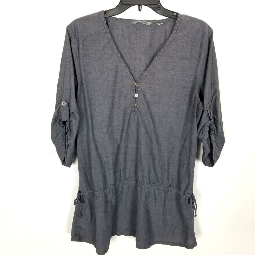 Horney Toad Women Organic Cotton Tunic Top Sz XL Gray Rolled Sleeve Natural